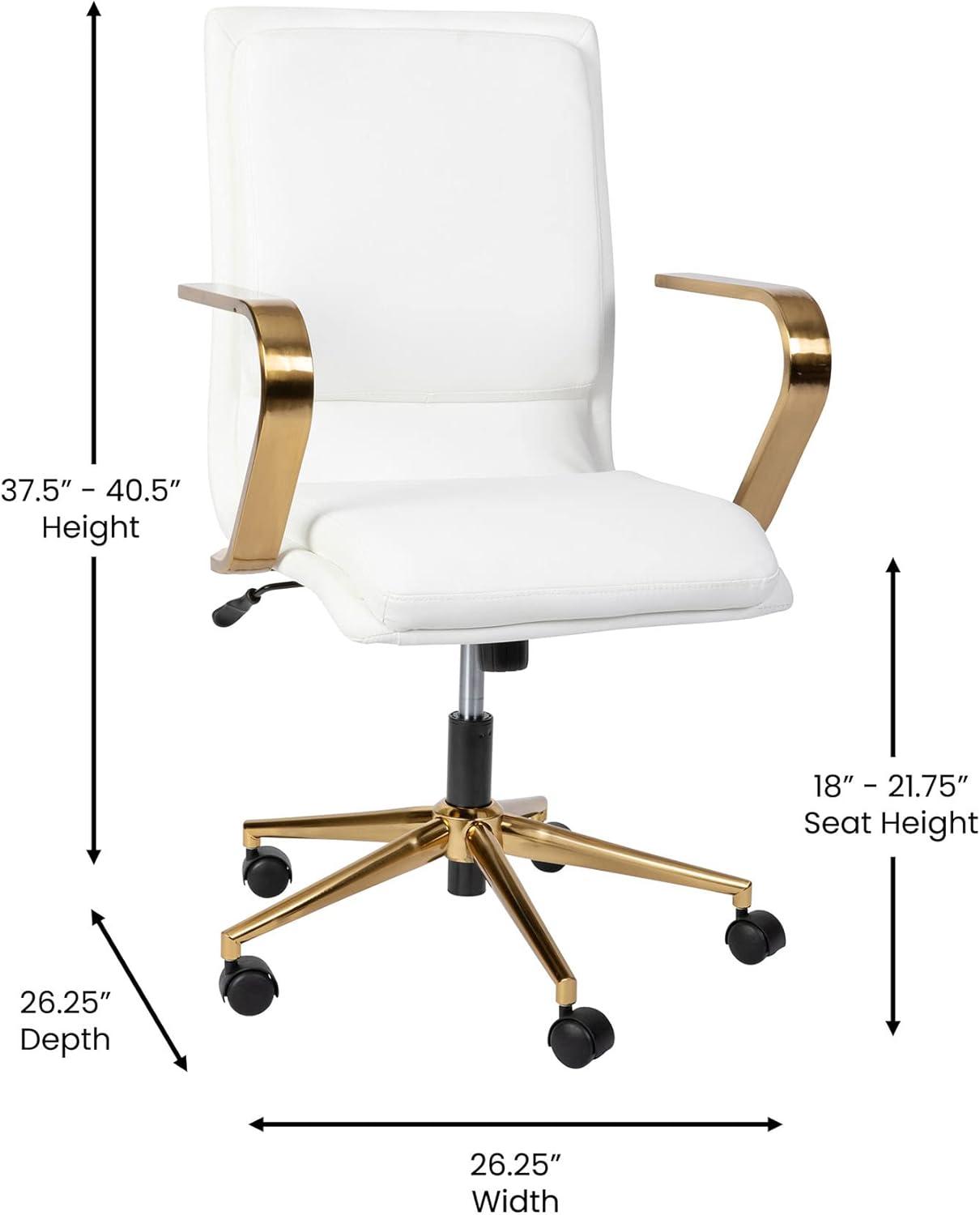 Flash Furniture James Mid-Back Designer Executive Upholstered Office Chair with Brushed Metal Base and Arms