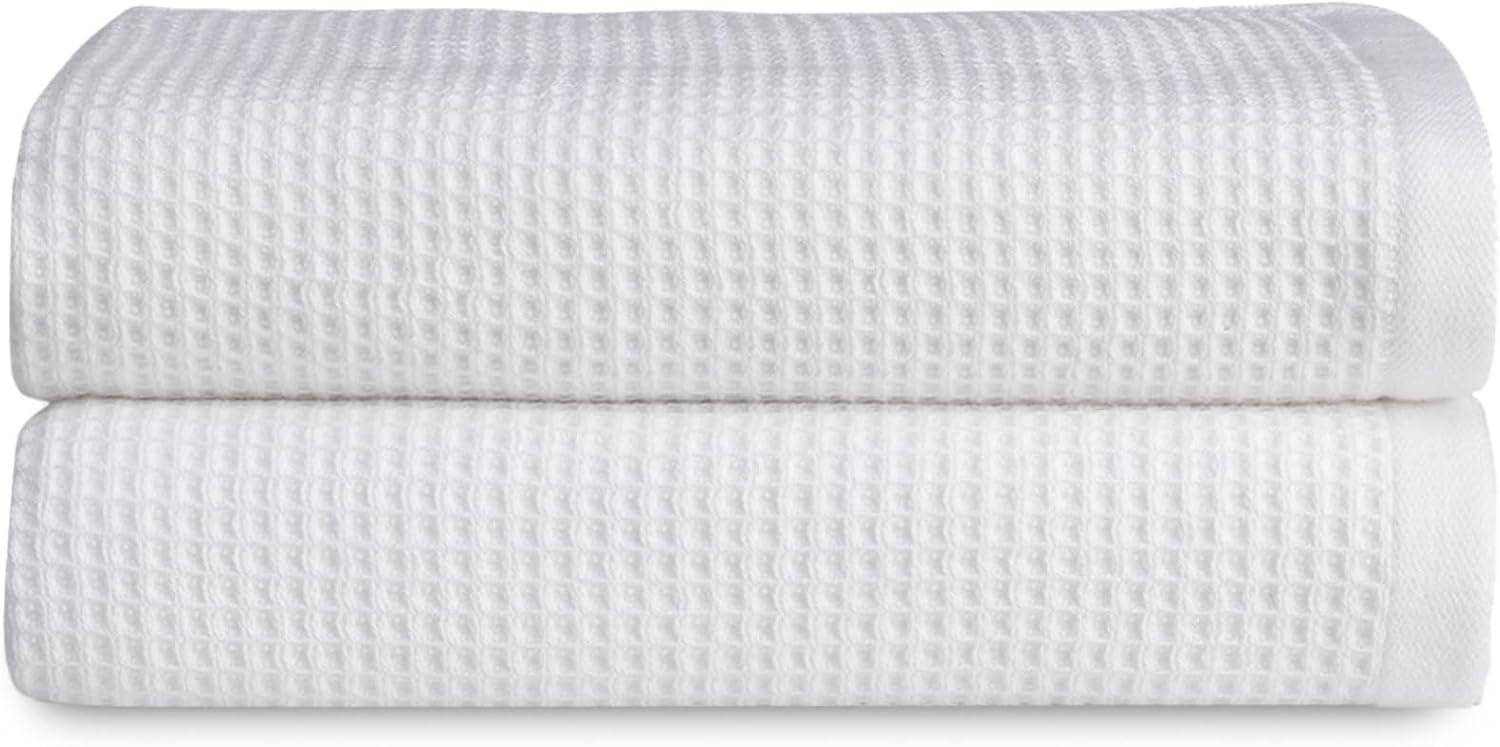 White Bamboo Cotton Waffle Hand Towels Set