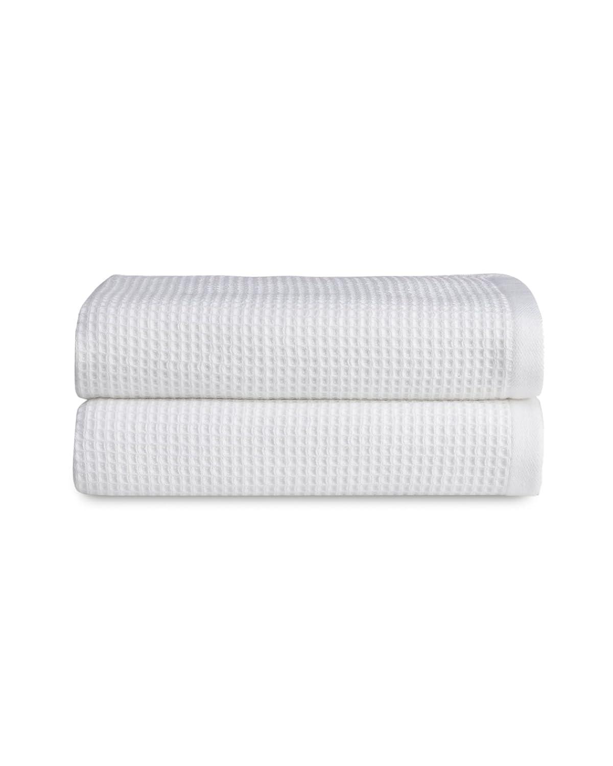 White Bamboo Cotton Waffle Hand Towels Set
