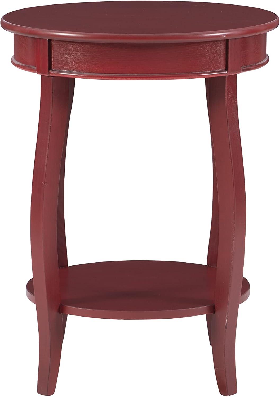 Round Accent Side Table with Shelf, Red