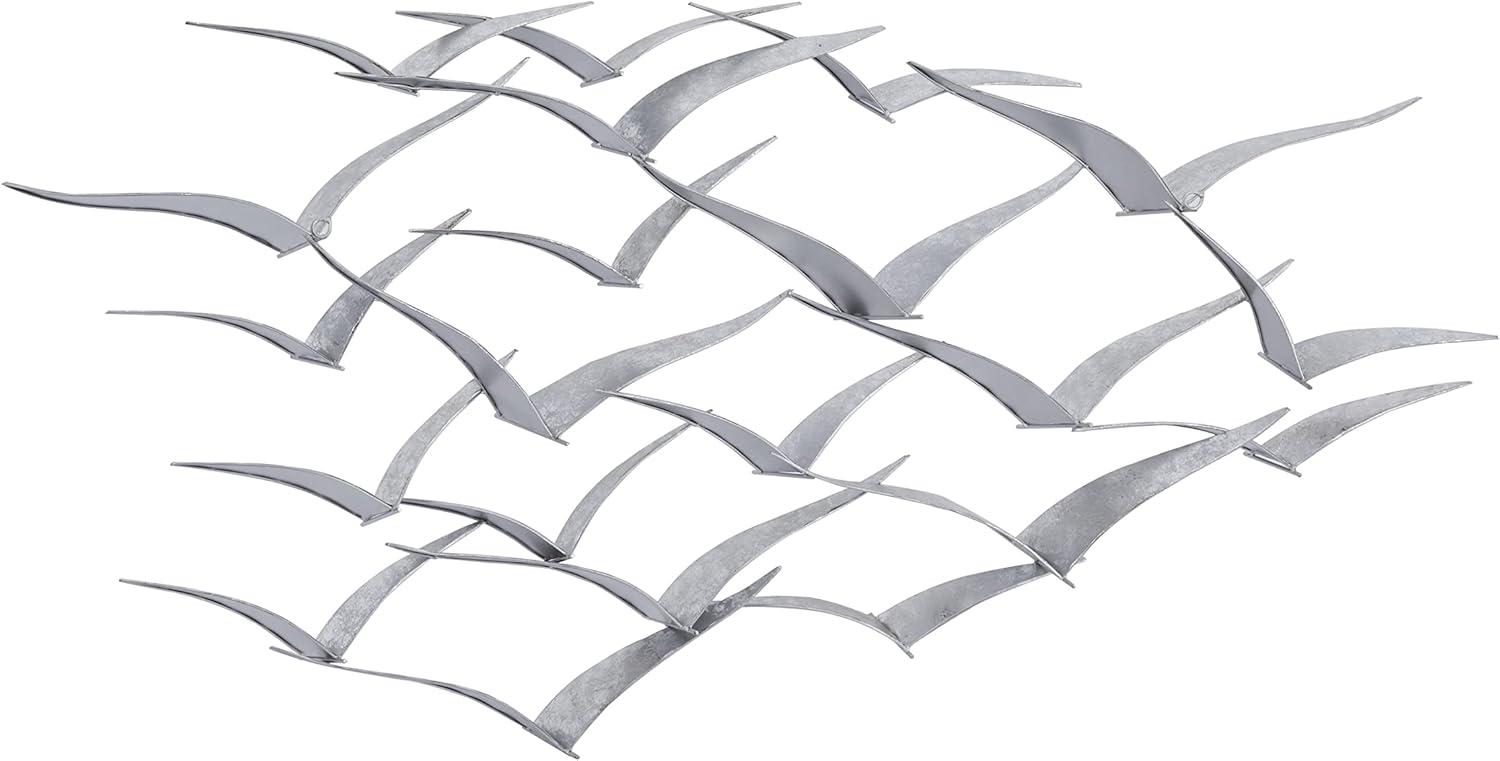 Large Silver Iron Bird Flock Wall Sculpture