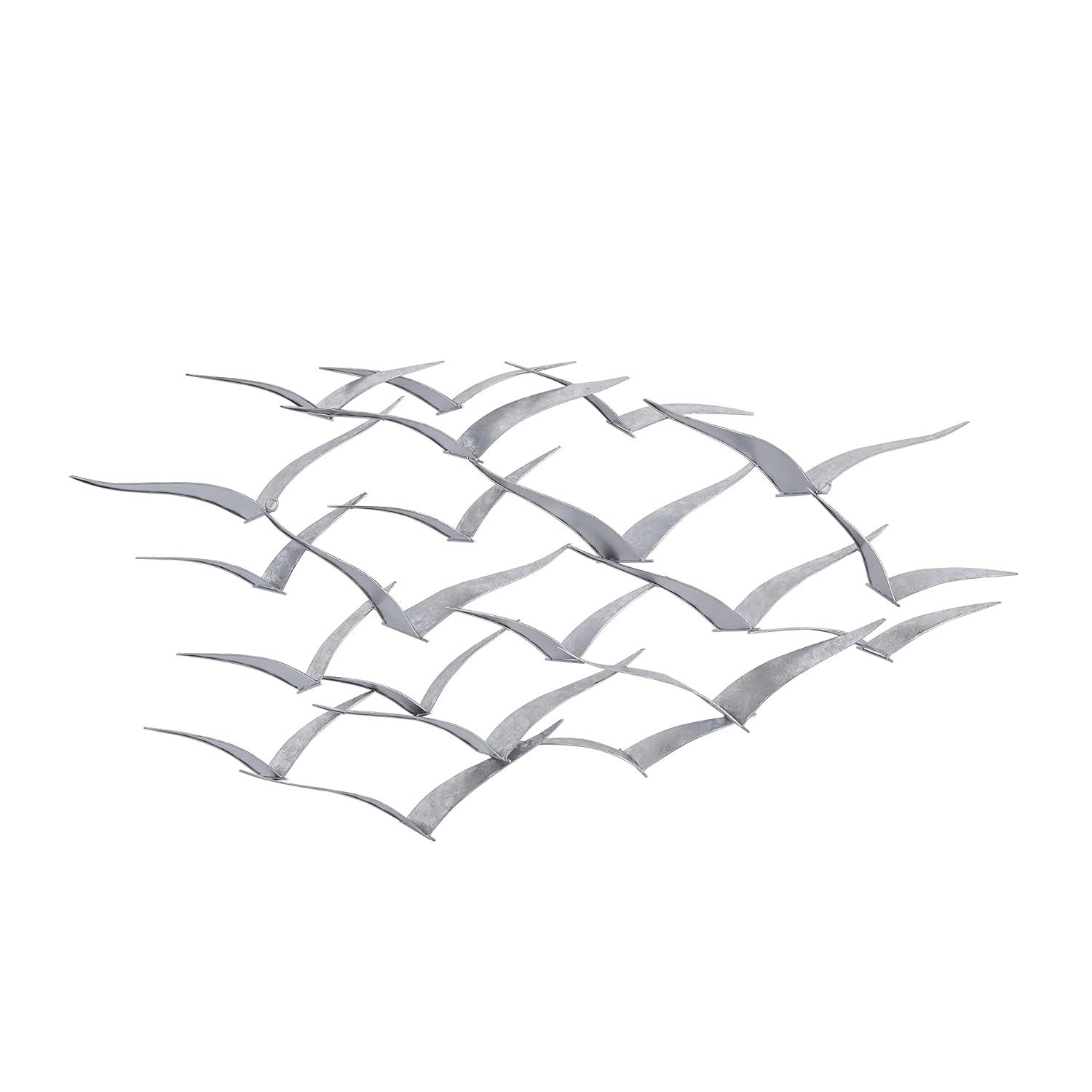 Large Silver Iron Bird Flock Wall Sculpture