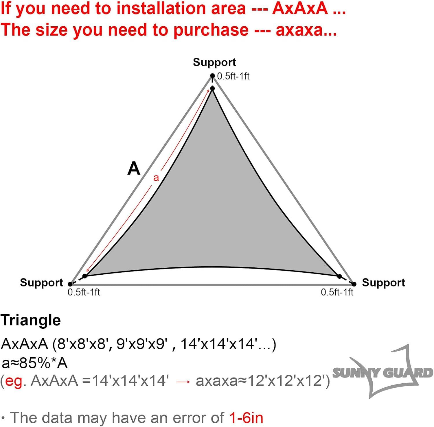 SUNNY GUARD Sun Shade Sail 10/12/16.5/20FT Triangle UV Block Sunshade Canopy for Outdoor, 16.5'x16.5'x16.5' Cream
