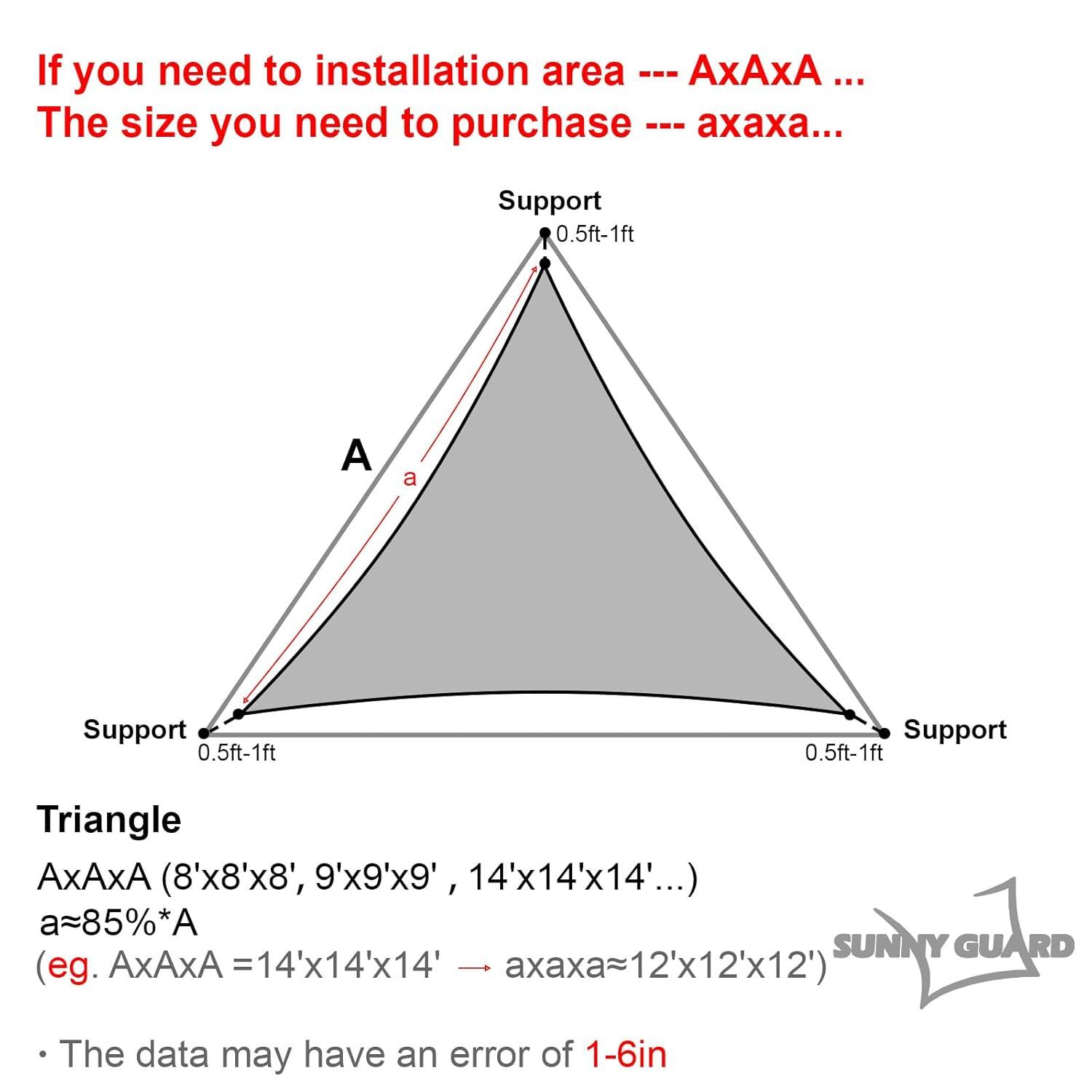 SUNNY GUARD Sun Shade Sail 10/12/16.5/20FT Triangle UV Block Sunshade Canopy for Outdoor, 16.5'x16.5'x16.5' Cream