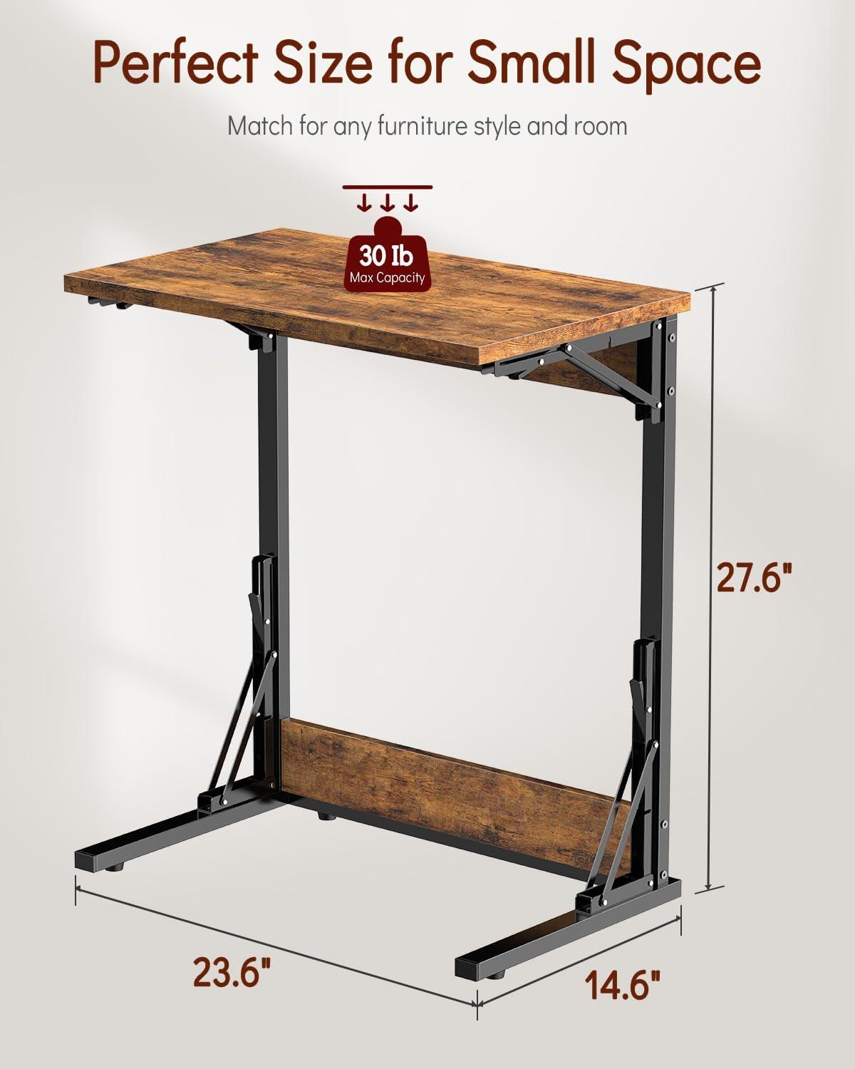 Rustic Brown Folding C-Shaped Metal Frame TV Tray Table