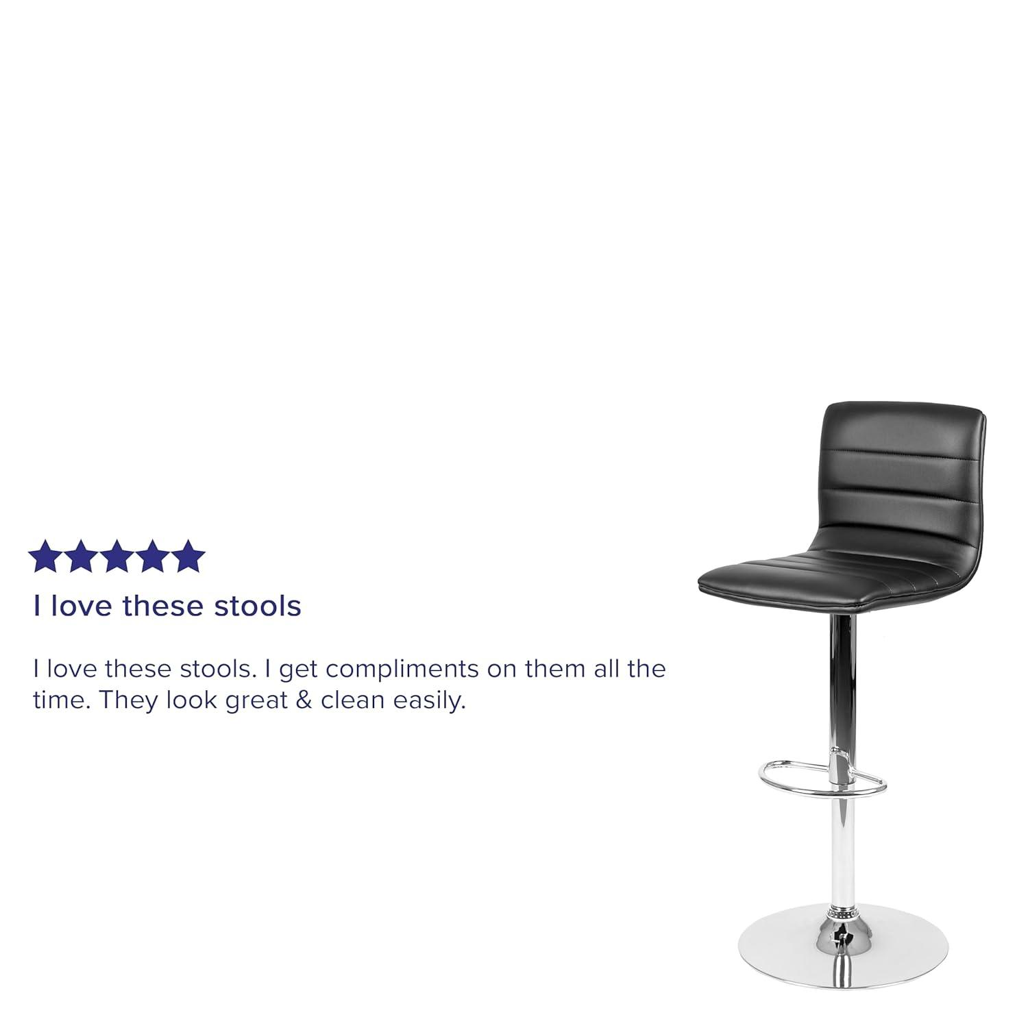 Flash Furniture Modern Black Vinyl Adjustable Bar Stool with Back, Counter Height Swivel Stool with Chrome Pedestal Base