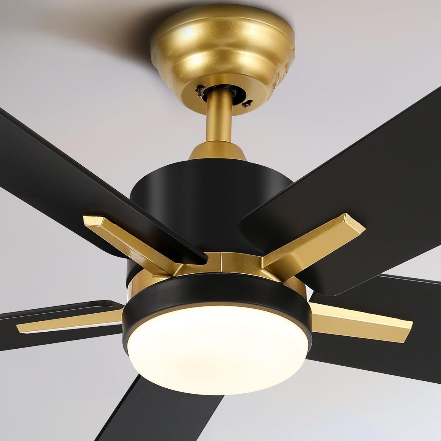 Ulker 52'' Black and Gold Ceiling Fan with LED Light and Remote