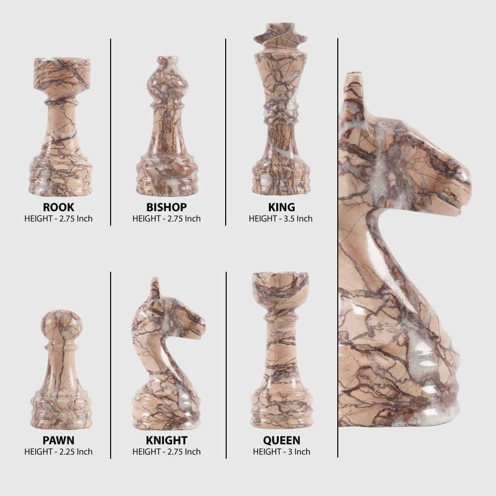 Radicaln Marble Chess Pieces Black & White 3.5" King Figures Handmade 32 Chess Figures Family Games