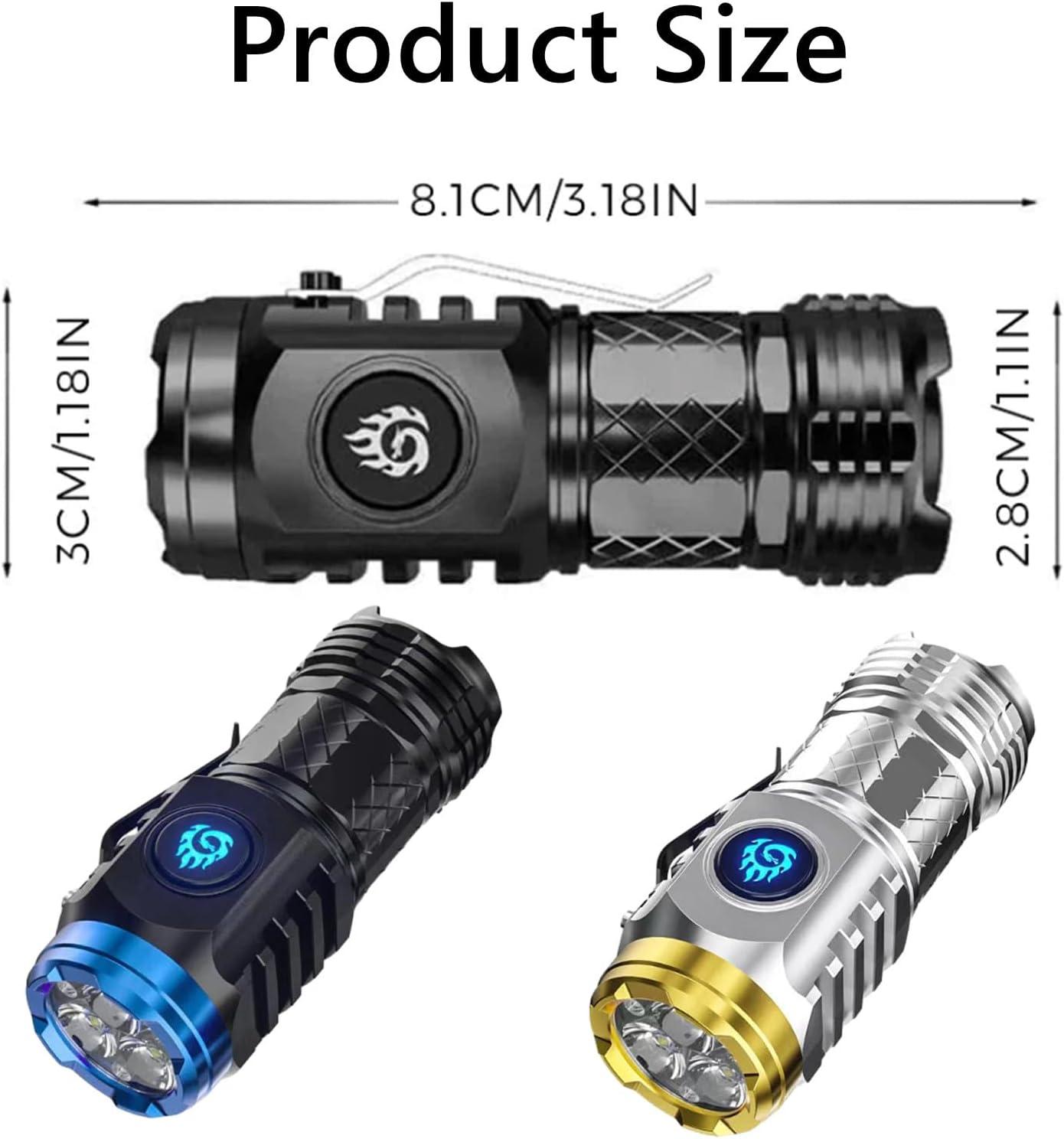 Hanzidakd Mini Torch with Three-Eyed Monster, LED Torch Extremely Bright, Rechargeable Torches with 5 Light Modes, Waterproof Mini Torch for Camping Outdoor (Silver)