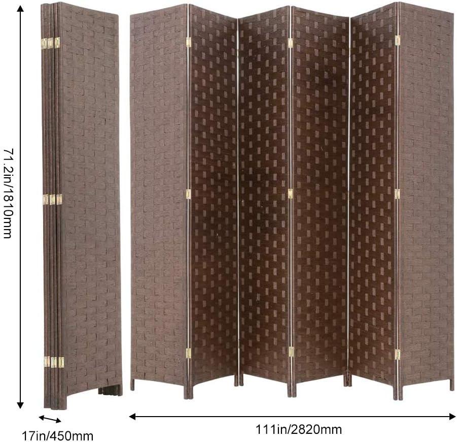 6 Panel  Room Dividers Folding Privacy Screen Partitions Room Dividers Wall Foldable Screen Portable Wood Mesh Woven Design Room Separator Screen for Home Office Bedroom Living Room, Brown