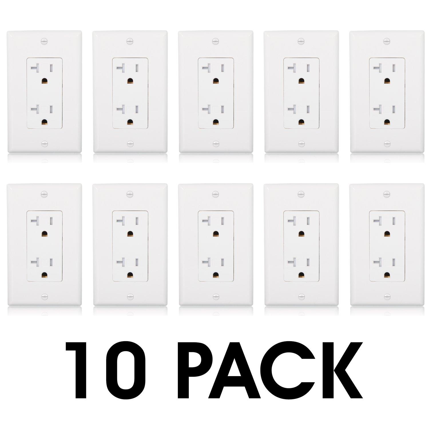 Maxxima 20A, 125V White Duplex Receptacle Electrical Outlet 10 Piece Pack