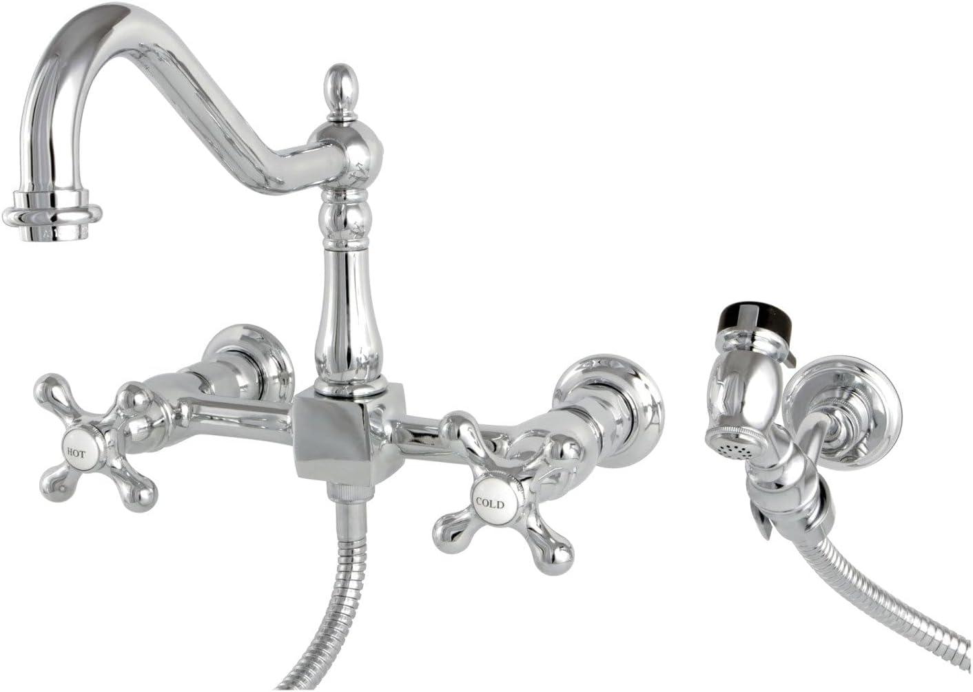 Kingston Brass Heritage Double-Handle Wall-Mount Bridge Kitchen Faucet