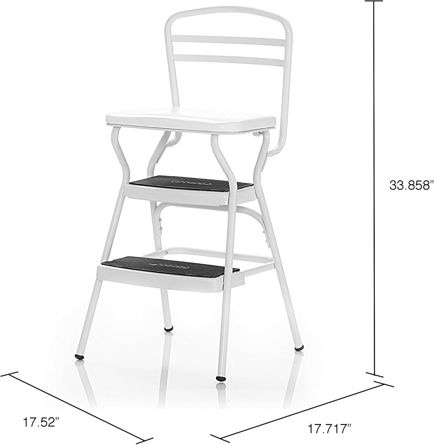 Stylaire Steel Retro Chair + Step Stool with Flip-Up Vinyl Seat