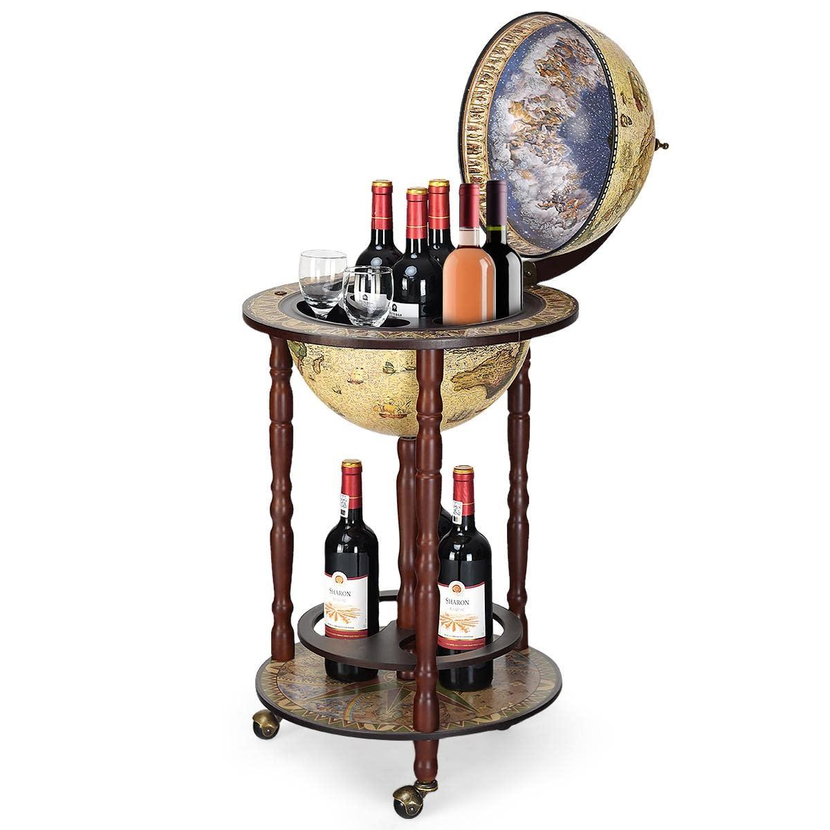 Giantex 17" Wine Bar Stand Cart, 16th Century Italian Replica Storage Shelf w/Wheels, Compact Wine Liquor Bottle Organizer