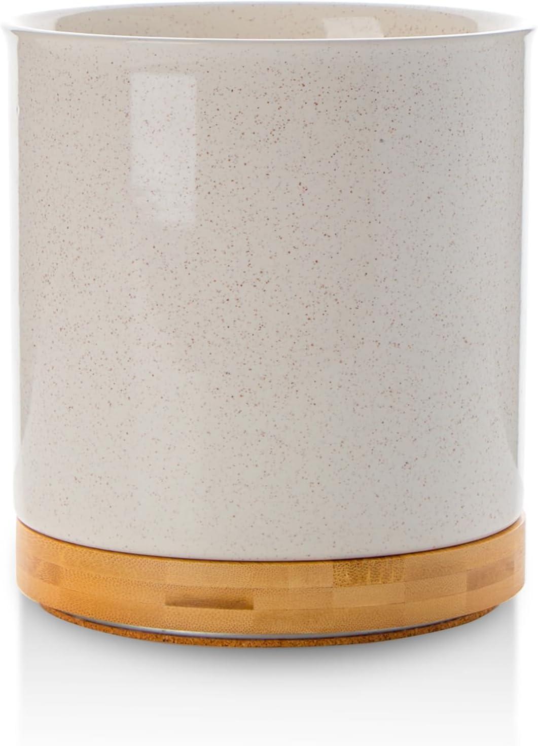 Sand Ceramic Rotating Utensil Holder with Cork Bottom