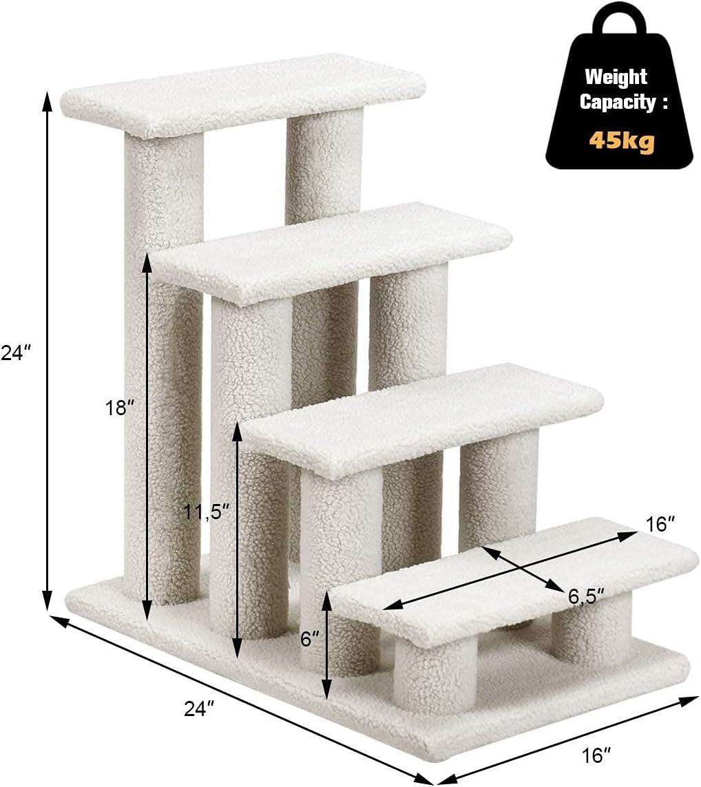 4-Step Pet Stairs Carpeted Ladder Ramp Scratching Post Cat Tree Climber, Dog Stairs for Small Dogs, Dog Steps Stairs Ramps for High Bed Couch
