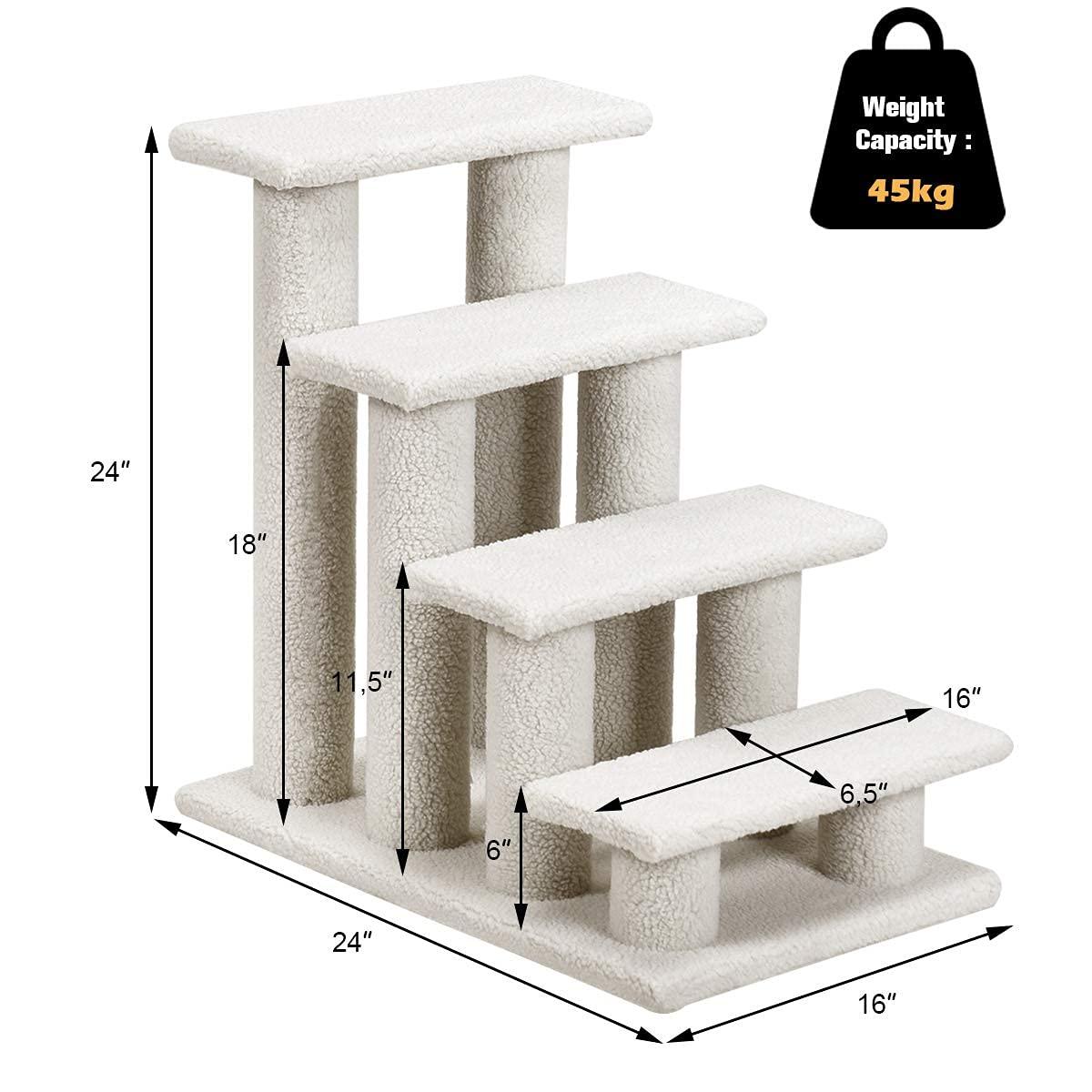 4-Step Pet Stairs Carpeted Ladder Ramp Scratching Post Cat Tree Climber, Dog Stairs for Small Dogs, Dog Steps Stairs Ramps for High Bed Couch