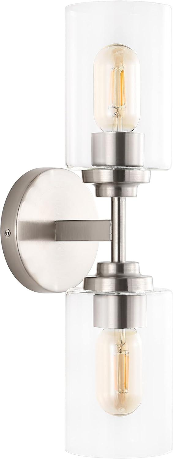 Nickel Cylinder 2-Light Industrial Vanity Sconce