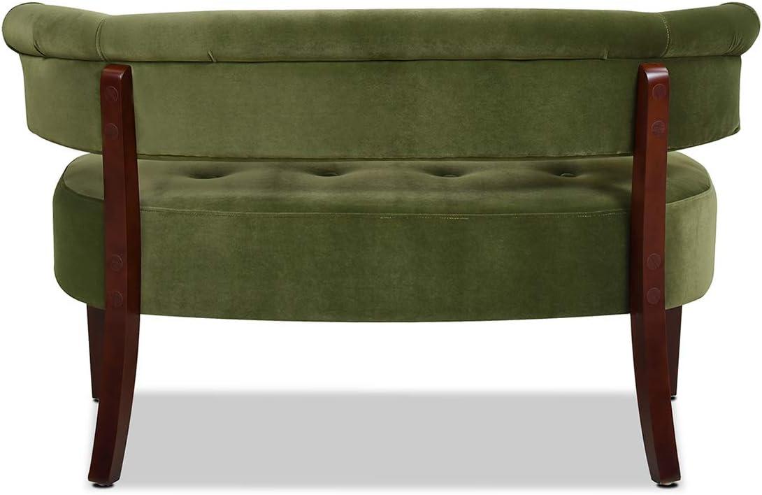 Jennifer Taylor Home Jared Roll Arm Tufted Bench Settee, Olive Green Velvet