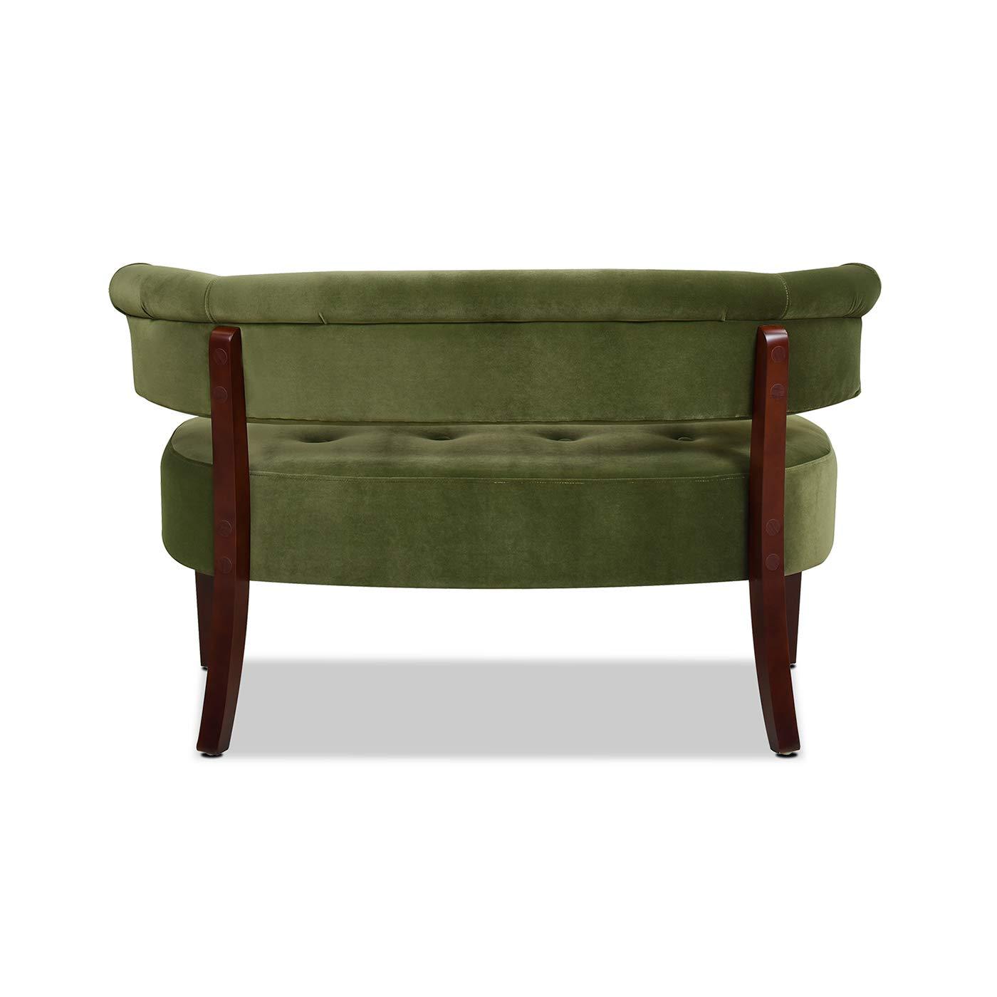 Jennifer Taylor Home Jared Roll Arm Tufted Bench Settee, Olive Green Velvet