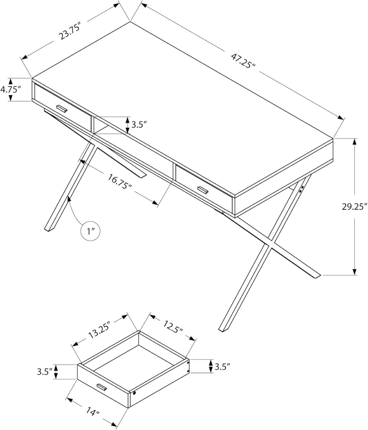 Monarch Computer Desk 48"L / Glossy White / Chrome Metal