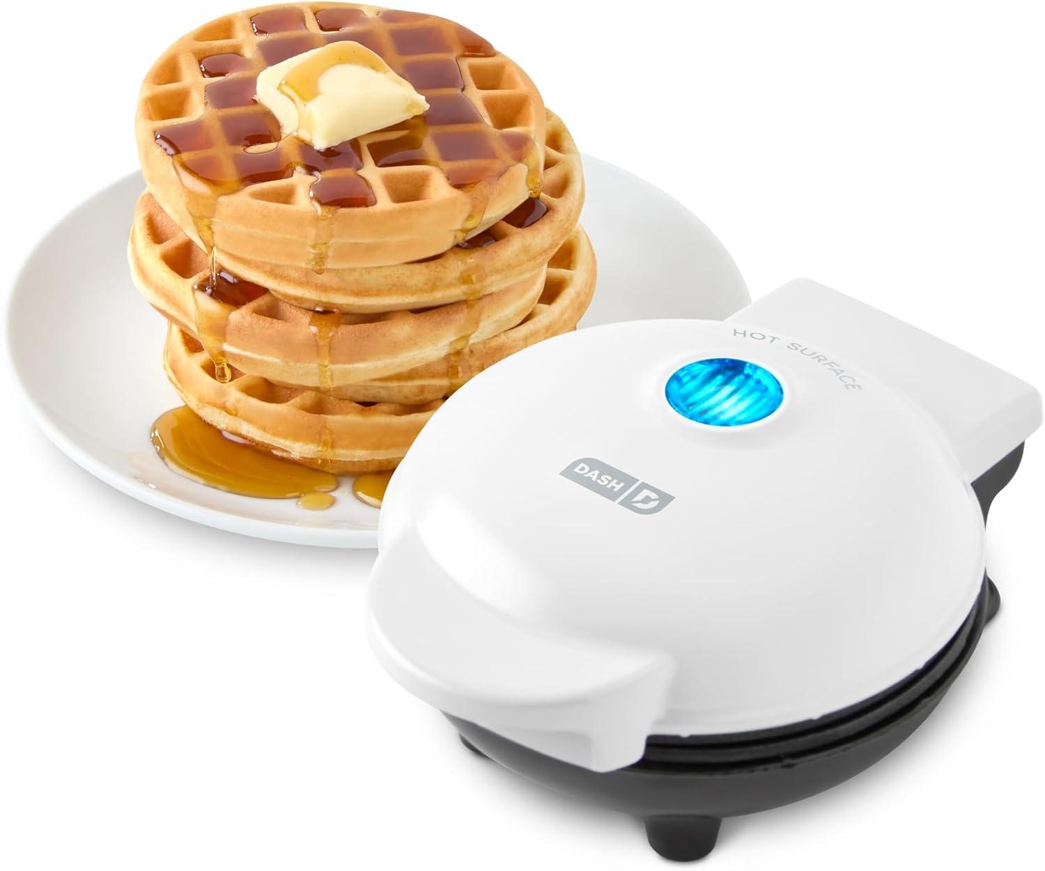 Compact White Non-stick Adjustable Temperature Waffle Maker