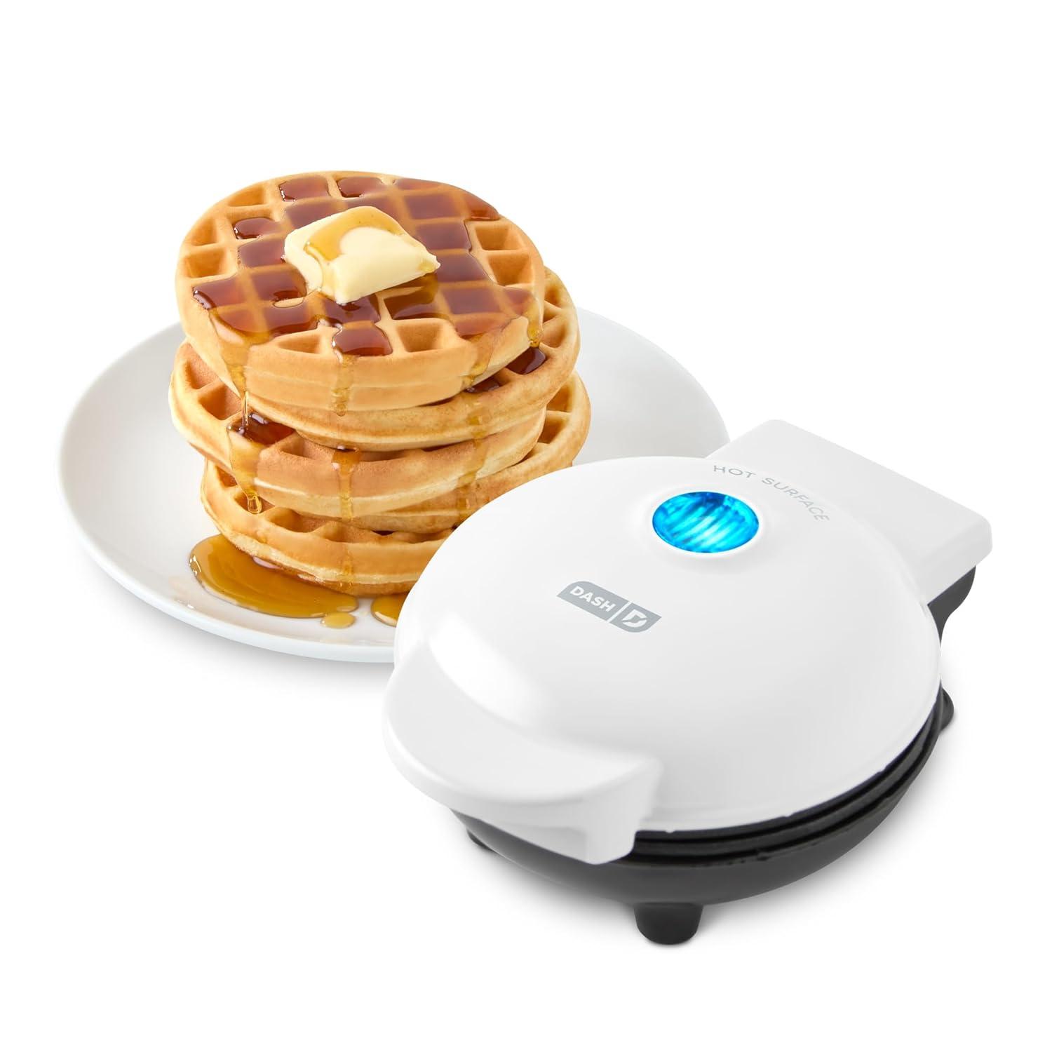 Compact White Non-stick Adjustable Temperature Waffle Maker