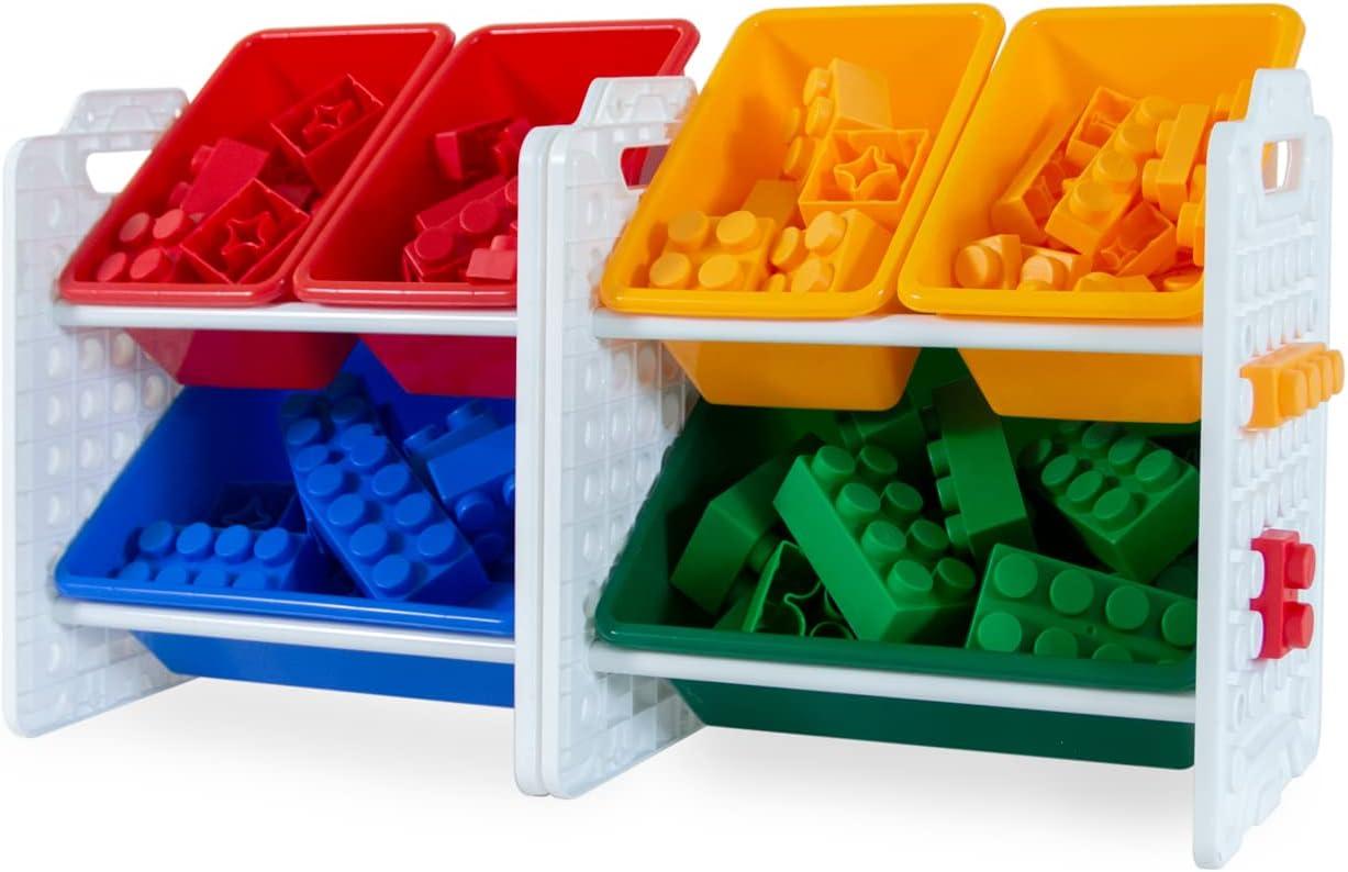 UNiPLAY Toy Organizer With 6 Removable Storage Bins and Block Play Panel, Multi-Size Bin Organizer