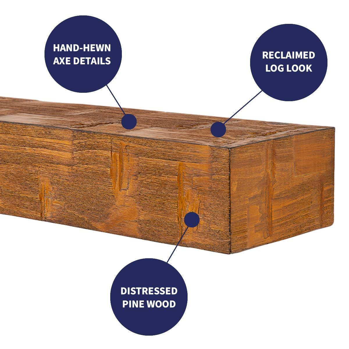Mantel Directs Country Living Wood Fireplace Mantel Shelf - Bodie Rustic Hand Distressed Pine With Worn, Reclaimed Log Look; For Fireplaces, Hearths & Décor