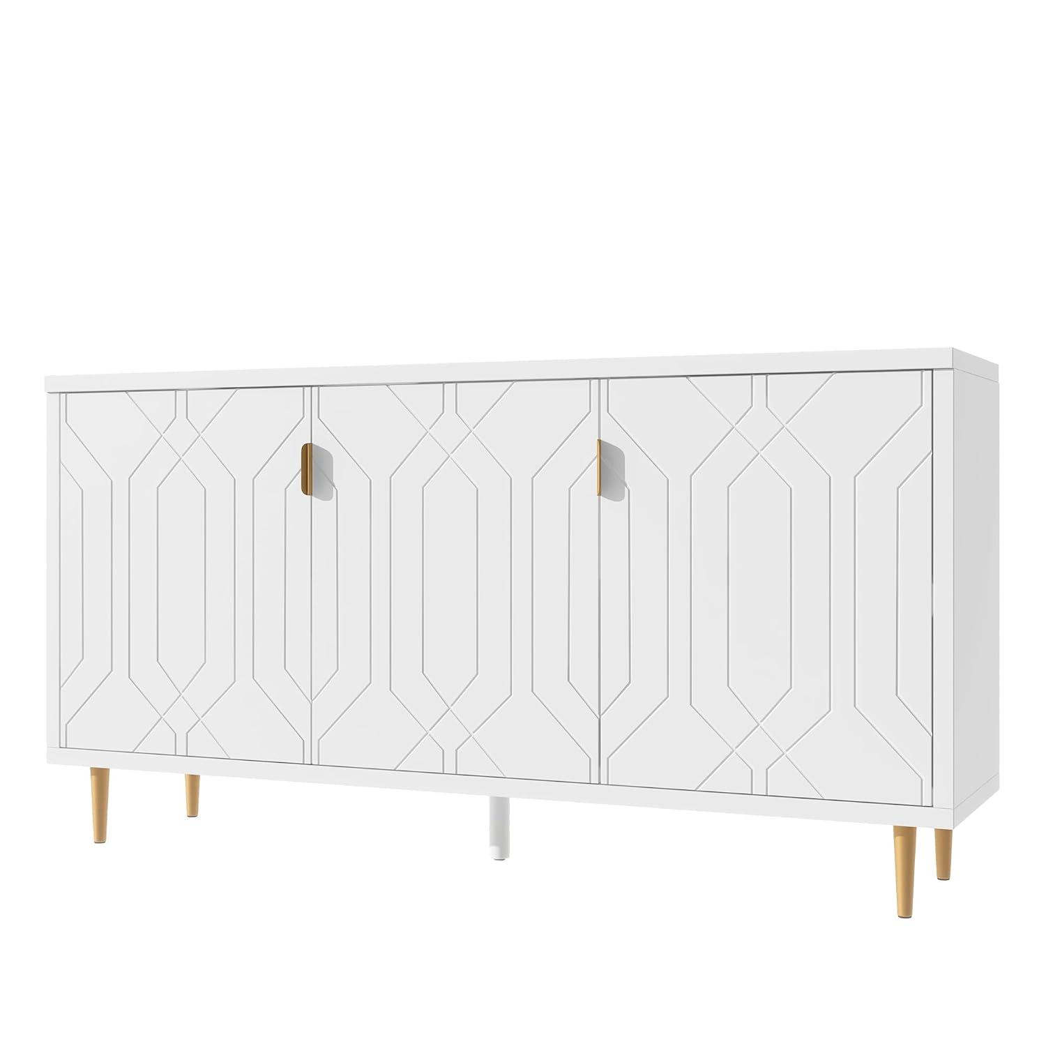 Merax Modern TV Stand Fits TVs up to 70", Television Console with 3 Doors & Adjustable Shelves & Storage Cabinets for Living Room, White