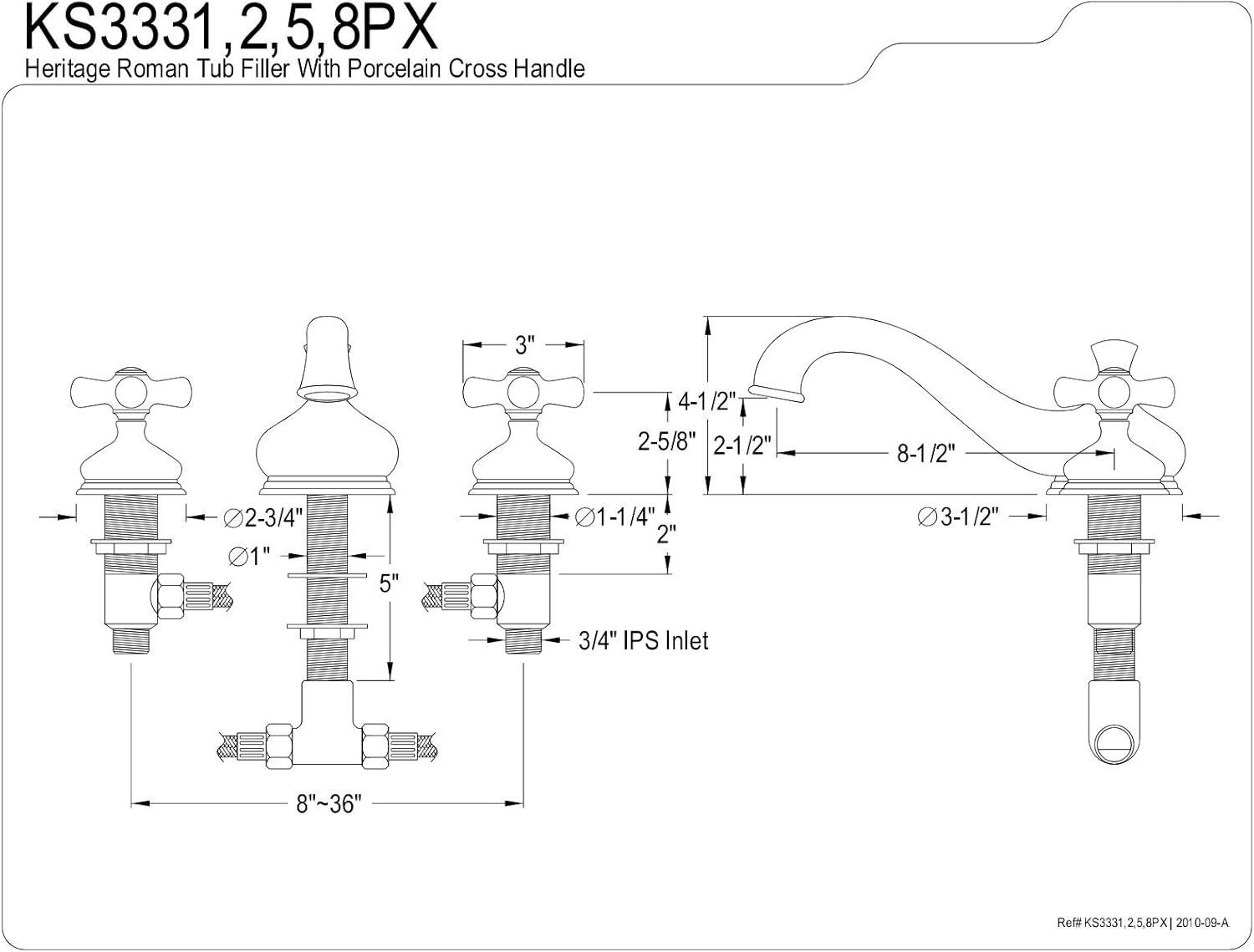 Kingston Brass Kingston Brass Heritage Two-Handle 3-Hole Deck Mount Roman Tub Faucet KS3332PX