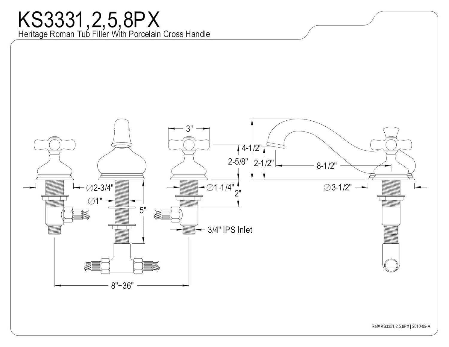 Kingston Brass Kingston Brass Heritage Two-Handle 3-Hole Deck Mount Roman Tub Faucet KS3332PX