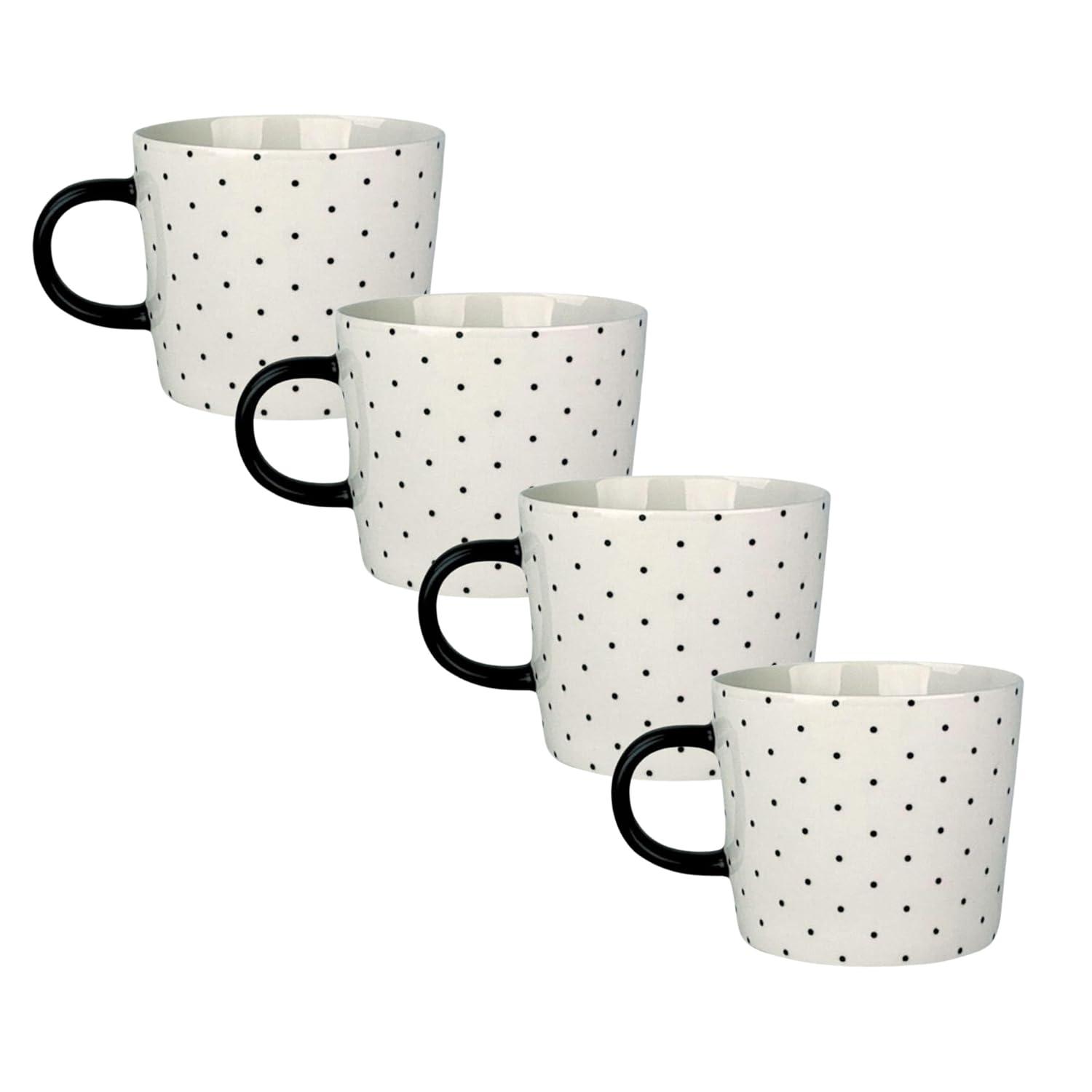 Ten Strawberry Street Oogle Polka Dot Mug 13 fl oz, Black/White (Set of 4)