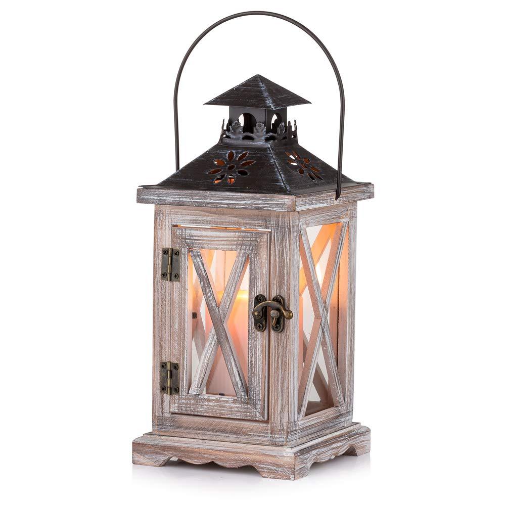 Sziqiqi Wooden Lanterns Rustic Decorative - Wood Candle Holder Centerpiece for Farmhouse Home Decor Wedding Hanging Distressed Moroccan Lantern Indoor