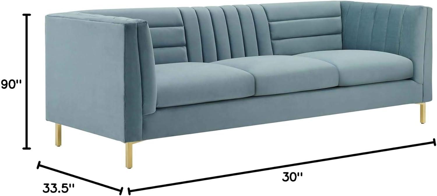 Modway Ingenuity Channel Tufted Performance Velvet Sofa in Light Blue