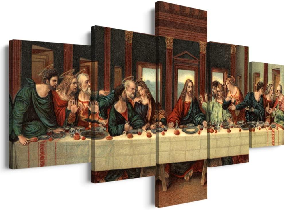 YOUHONG 5 Piece Last Supper Wall Art Christian Wall Decor Jesus Posters Leonardo Da Vinci Dining Room Decor The Last Supper Painting for Bedroom Living Room Decor (50''W x 24''H)