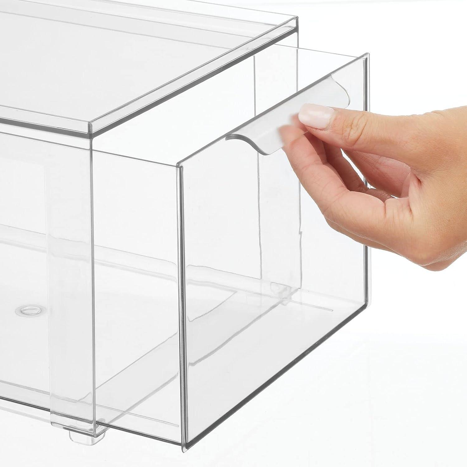 mDesign Plastic Stacking Closet Storage Organizer Bin with Drawer