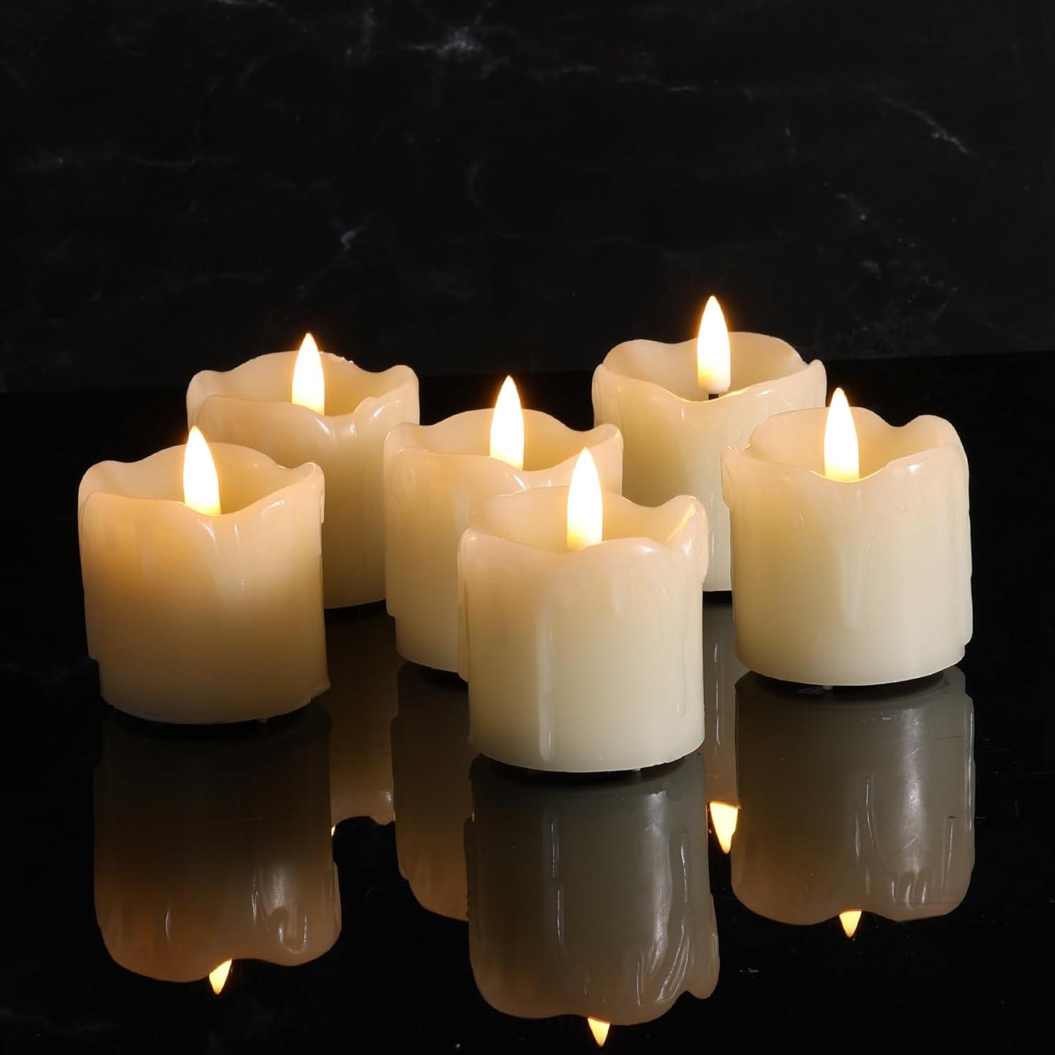 Ivory Flameless Votive Candles with Remote Batteries - Set of 6 Real Wax LED Pillar Candles Flickering, Œ¶ 2 H