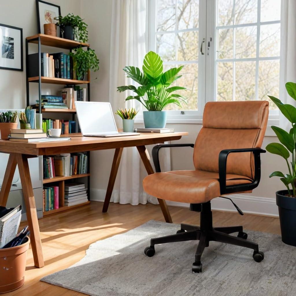 Brown Faux Leather Mid-Back Executive Office Chair