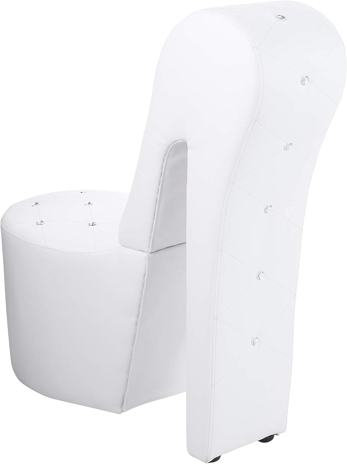 White Faux Leather High Heel Accent Chair with Crystal Studs