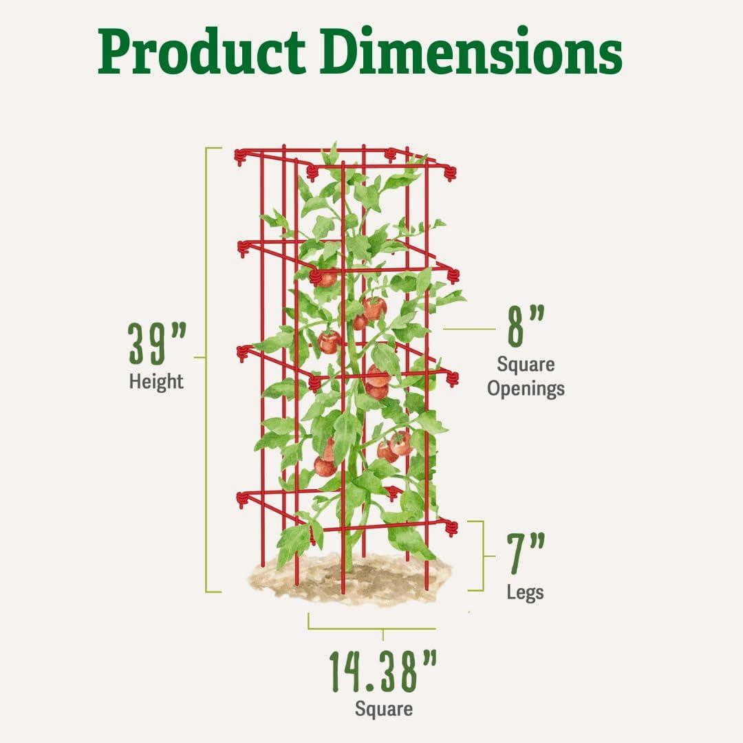 32-Inch Red Powder-Coated Steel Tomato Cage