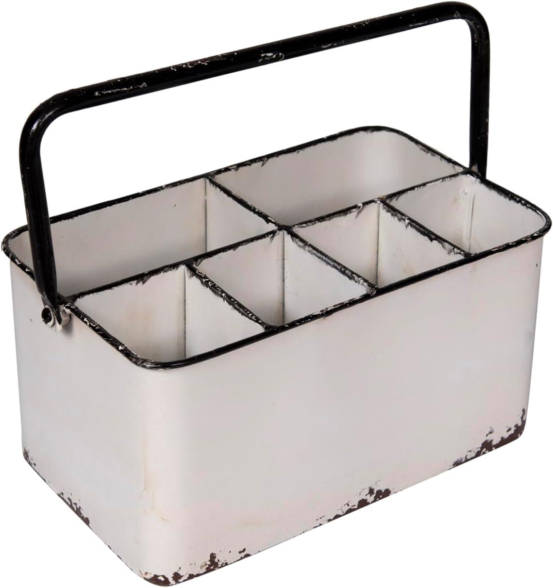 Hokku Designs Distressed White Metal Caddy With 6 Compartments