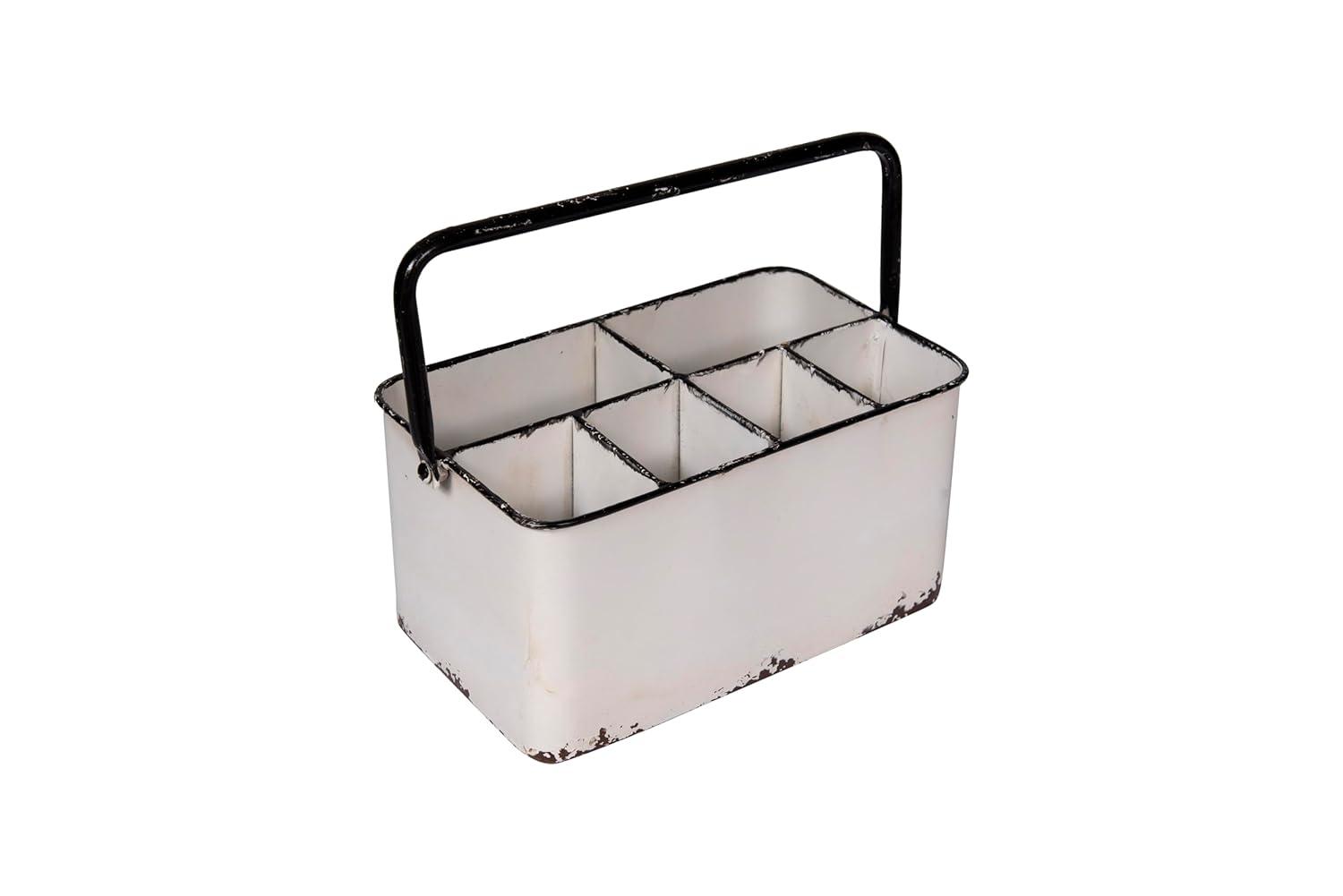 Hokku Designs Distressed White Metal Caddy With 6 Compartments