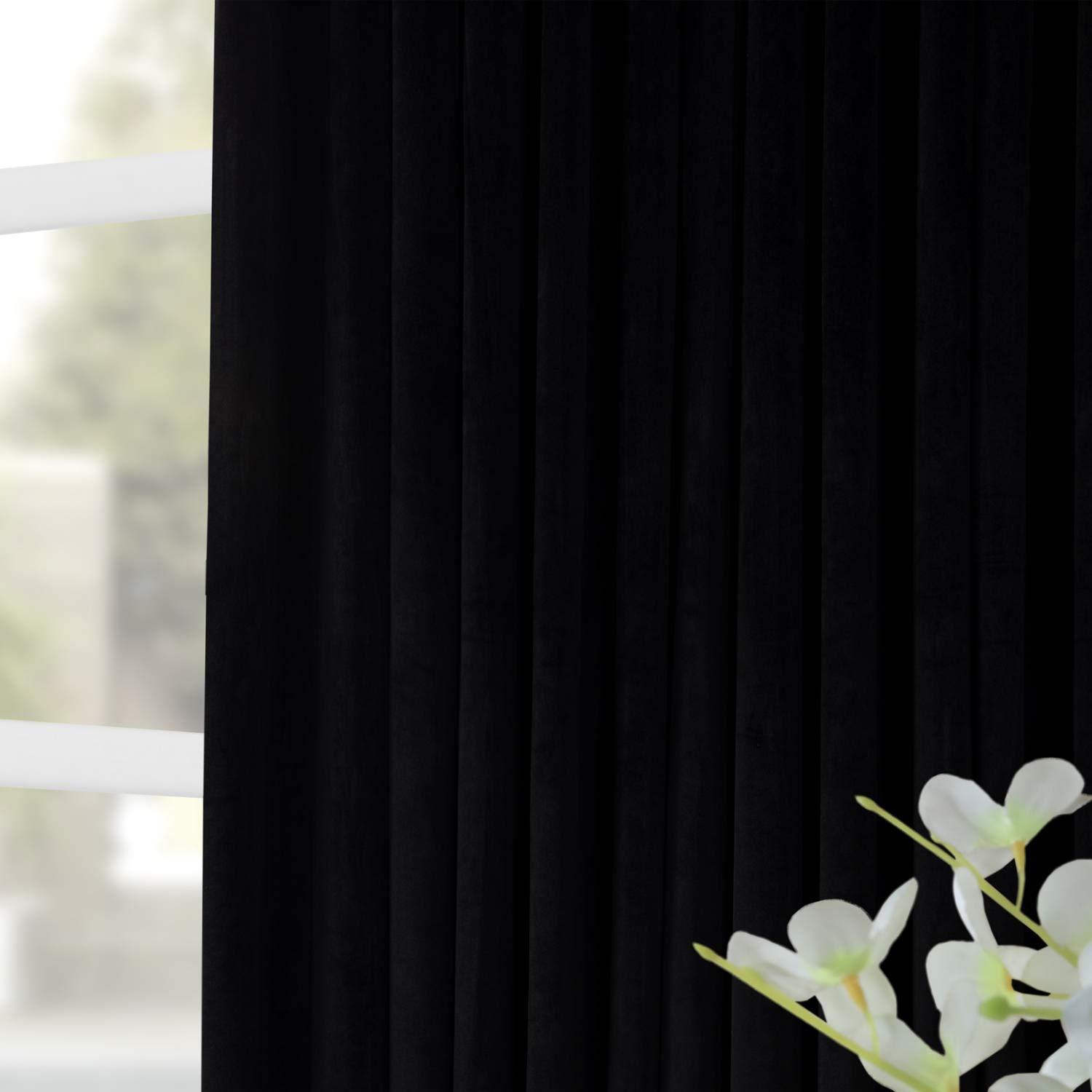 Half Price Drapes Signature Black Extra Wide Velvet Blackout Curtains (1 Panel), 100WX96L