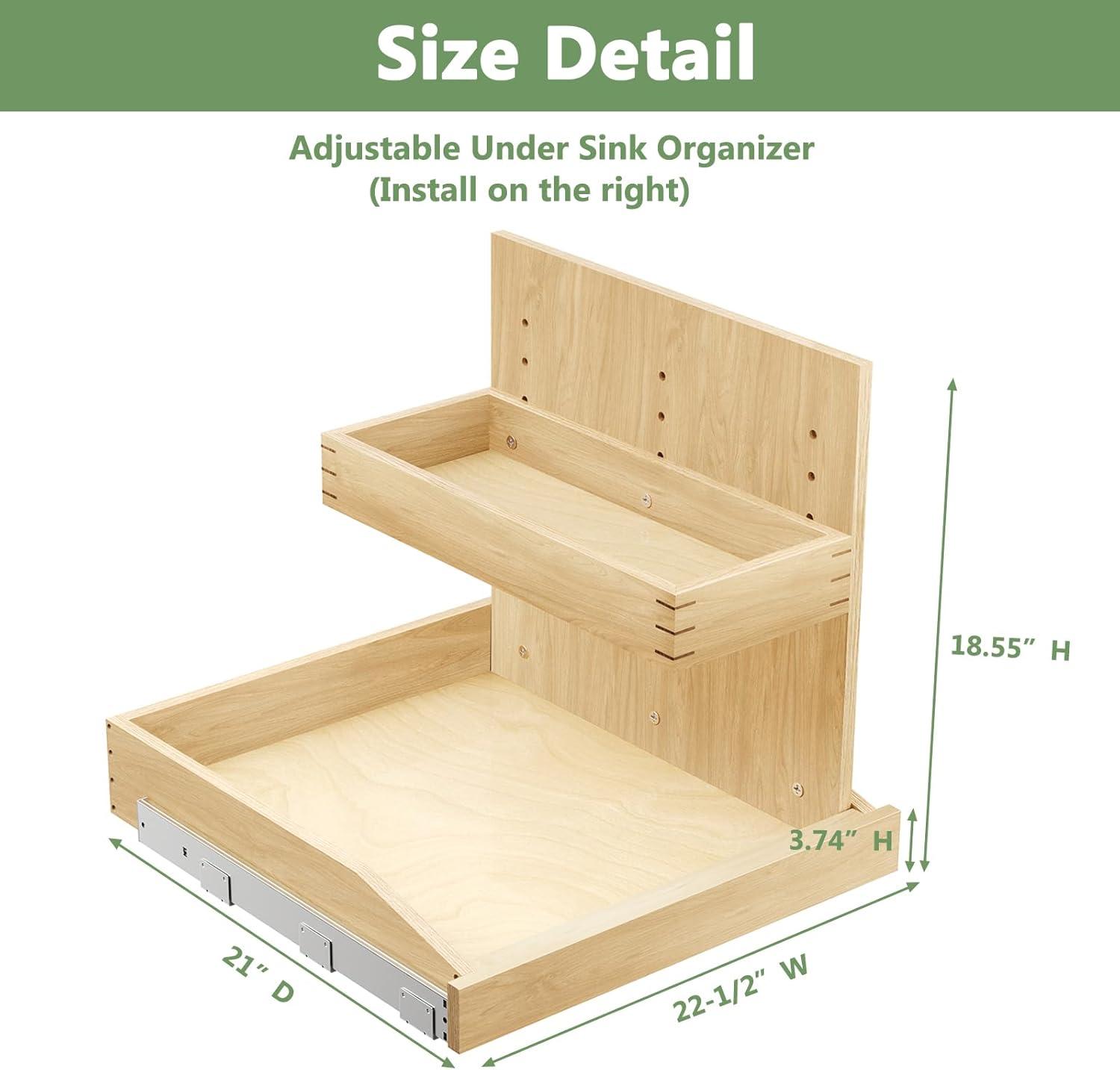 Under Sink Organizers , 2 Tier Pull Out Cabinet Organizer with Soft Close, Adjustable Multi-Purpose Under Sink Organizer(Left)