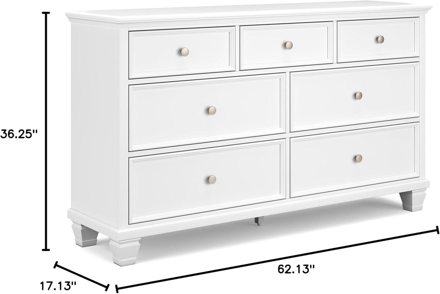 White Transitional 7-Drawer Dresser with Mirror