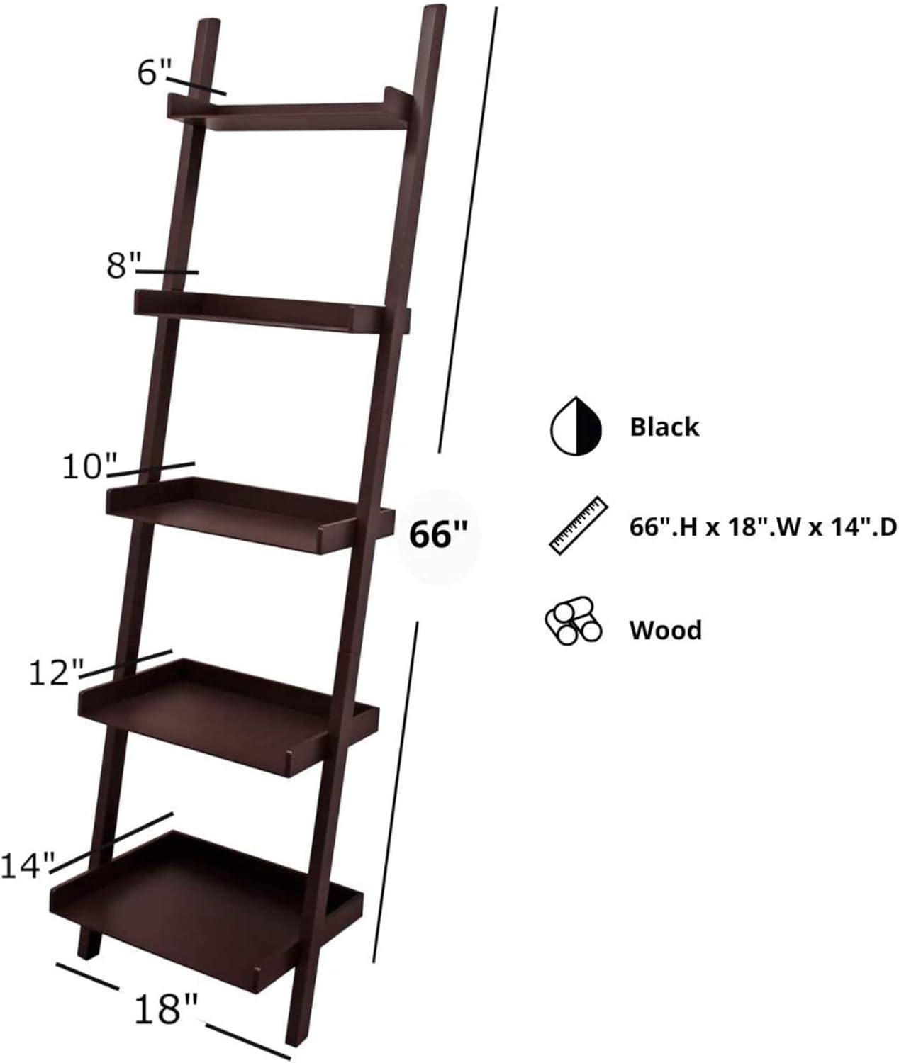 Espresso Modern 5-Tier Ladder Bookshelf in Sleek Wood Finish