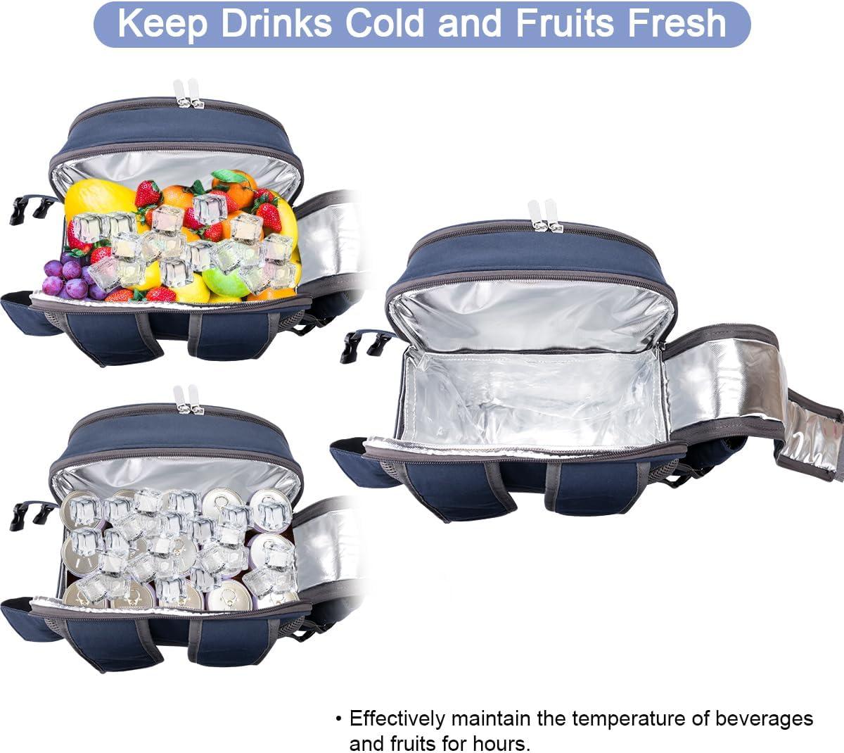 Navy Blue Cationic Fabric Picnic Backpack with Blanket and Insulated Cooler