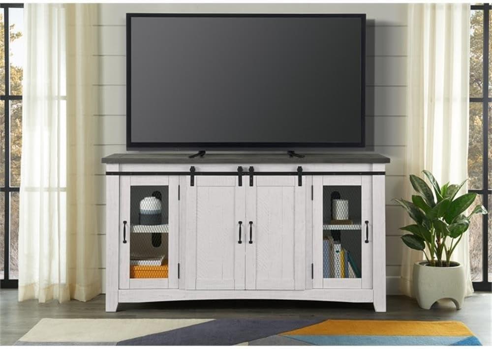 Martin Svensson Home Hampton Solid Wood TV Stand White Stain with Grey Stain Top