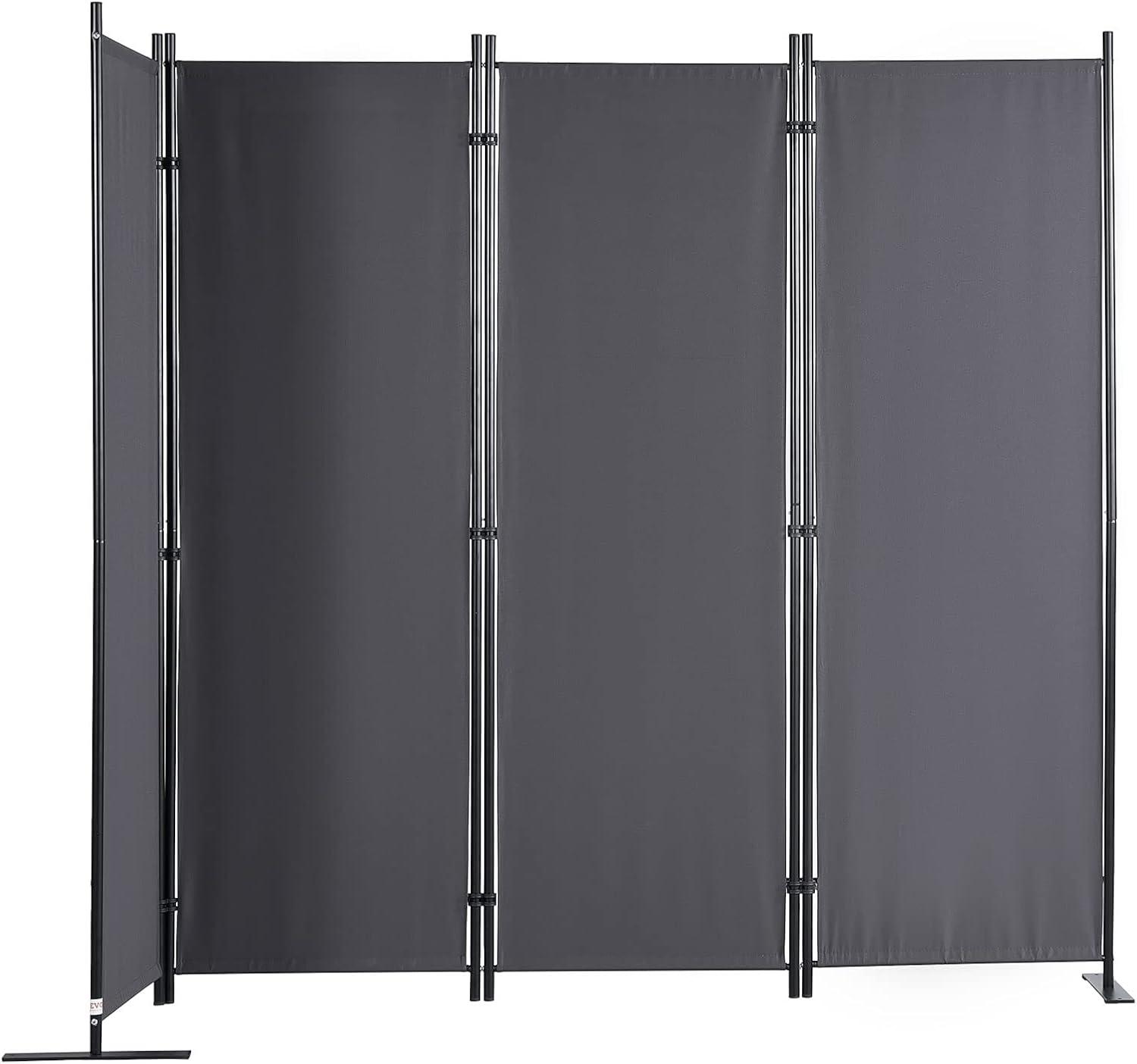 Gray 4-Panel Folding Room Divider with Metal Frame